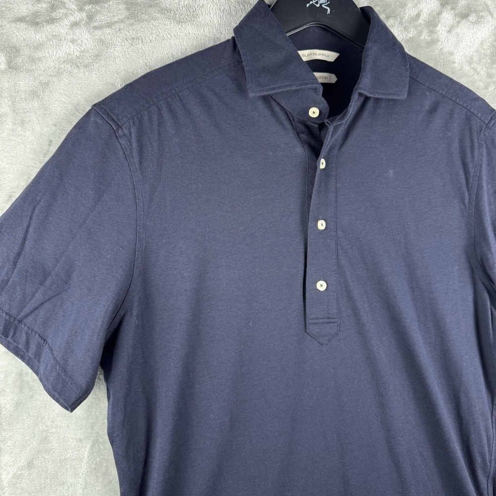 Suitsupply Polo Shirt Navy Cotton Extra Slim Fit Knit Preppy Mens 40-15 3/4‎